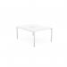 The photo shows a sleek white office bench with scalloped edges and open legs, designed for two people. The C-sense design adds modern touches to the 1200 x 800 workspace.