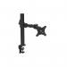 The photograph showcases a sleek, modern white desktop monitor arm with a stealthy design. It features a single arm and allows for easy angle adjustments, perfect for improving ergonomic setup in any office setting.