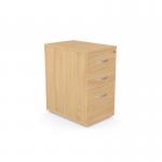 A clutter-free office desk with three high pedestals, finished in natural beech wood. The spacious 800mm depth provides ample storage for documents and supplies. The desk is designed for contract use and boasts a sleek and modern look.
