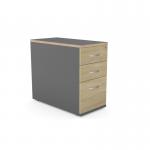 This image features an office desk with high pedestals. The desk is from the Kito Contract series and has 3 drawers, measuring 800mm deep. The color is a sleek graphite.