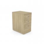 The photo features a clean and organized office desk with high pedestals and a Kito Contract Desk High Pedestal 3 Drawer. The desk has a deep depth of 800mm and is finished in an urban oak color.