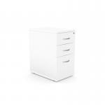 An office desk with high pedestals and three drawers, 800mm deep, in a clean white color. The sleek design of the Kito Contract desk exudes professionalism and functionality. Perfect for any modern office space, this desk is equipped to handle all of your organization needs.