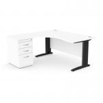 Komo Metal Leg 1600800 x 1200600mm LH Crescent - White BLK with Desk High Ped K-RD1612L/DHP/WH/BLK