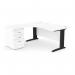 Komo Metal Leg 1600800 x 1200600mm LH Crescent - White BLK with Desk High Ped K-RD1612L/DHP/WH/BLK