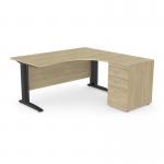 Komo Metal Leg 1600800 x 1200600mm RH Crescent - Urban Oak BLK with Desk High Ped K-RD1612R/DHP/UO/BLK