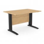 A spacious office with modern rectangle desks featuring sleek Komo metal legs. The desk measures 1200mm x 800mm and has a straight design in a beautiful beech color with black accents.