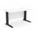 The photograph captures a sleek and modern office setting with rectangular wooden desks and metallic legs. The desks have a length of 1400mm and width of 800mm, and are finished in a crisp white color with black accents. The desk arrangement exudes a professional and efficient vibe.