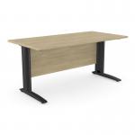 This photo captures a sleek and modern office space with rectangle desks featuring sturdy metal legs. The desk measures 1600mm x 800mm and is finished in stylish urban oak, paired with sleek black accents for a sophisticated look.