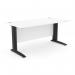 In this photograph, you can see a sleek and modern office space with rectangular desks made of metal and finished in a combination of white and black. Each desk measures 1600mm x 800mm and features straight edges for a clean and minimalistic look. The metal legs add a touch of durability and sophistication to the overall design.