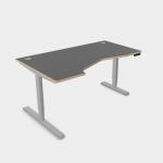 Leap Crescent Desk, K Top With Portals with edging, 1600 x 1000 , Left Hand, Graphite Silver Frame LP-PLY-TP1610L/GR/SLV