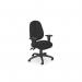 In this image, a modern and sleek high back chair can be seen with black seat and back base. The chair features a 2 lever mechanism and height adjustable arms, providing ergonomic support for comfortable office work.