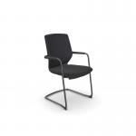 In the picture, the Edit Office Visitors MCC - Y.88 Meeting Chair has a sleek design with a sliding seat. The black frame adds a modern touch, while the black fabric provides a comfortable seating experience. Perfect for any office space.