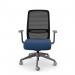This picture shows a sleek Edit Office Mesh Back Chair with an adjustable armrest and a grey frame. The chair has a navy fabric seat and a mesh back for optimal comfort and support. It is stylish and functional, perfect for any workspace.