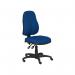 The photo captures a sleek and modern office setting, featuring Edit High Back Chairs with a high-quality swivel feature. The chairs are constructed with a sturdy and durable nylon base and are a vibrant shade of blue, adding a pop of color to the workspace.