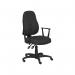 The photograph showcases a sleek and modern office setup with high back swivel chairs in black. The nylon base provides stability while the fixed arms offer comfort and support. The chairs exude a professional yet comfortable vibe, perfect for any office setting.