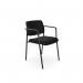 A photo of the Edit Office Visitors O.CUBE Series 4 Legged Stacking Chair shows a sleek black frame with comfortable armrests. The chairs four legs provide stability and support, while its stacking design allows for efficient storage. The Evert Black E001 OCUBEA/E001 is versatile and modern, perfect for any office space.