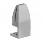 The photograph shows a sleek silver under mount desk screen bracket designed for a single desk. It features a durable PET construction and is designed to neatly hold and support a desk screen.