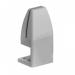 The photograph shows a sleek silver under mount desk screen bracket designed for a single desk. It features a durable PET construction and is designed to neatly hold and support a desk screen.