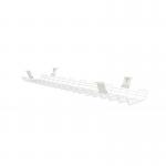 This photo shows an office cable management cable basket that is 1175mm wide and white in color. It is designed to keep cables organized and out of sight, creating a clean and clutter-free workspace. The basket effectively conceals and organizes various cables and cords, ensuring a more efficient and tidy office environment.