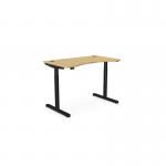 This photo shows an edit office with a variety of sit stand and height adjustable desks. The roundE height adjust desk features a rectangular bamboo top and a sleek black frame. Perfect for creating a customizable and ergonomic workspace.