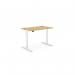 This photo features an office space with multiple edit desks, including sit stand and height adjustable options. The desks have round and rectangular bamboo tops with white frames, measuring 1200 x 700mm. The design is sleek and modern, perfect for a productive work environment.