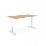 RoundE Height Adjust Desk - Double purpose scallop, 1600 x 800mm - Beech White Frame ROUNDE-DPS1680/BE/WHT