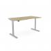 RoundE Height Adjust Desk - Double purpose scallop, 1600 x 800mm - Urban Oak Silver Frame ROUNDE-DPS1680/UO/SLV