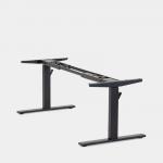 The photo shows a modern office setting with sleek and adjustable desks, featuring a round electric adjust frame and a hand-held control panel. The color scheme is black, adding a professional and sophisticated touch to the space. The desks have a height range of 650-1150mm and are perfect for any work environment.