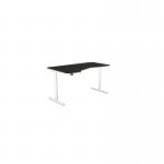 K Top Height Adjustable Rounde Grey Legs- 1600 x 800 Left handed Black Top ROUNDE-PLY-KR1610L/BK/SLV