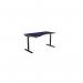 K Top Height Adjustable Rounde Grey Legs- 1600 x 800 Left handed Blue Top ROUNDE-PLY-KR1610L/NB/SLV