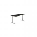 K Top Height Adjustable Rounde White Legs- 1600 x 800 Left handed Blue Top ROUNDE-PLY-KR1610L/NB/WHT