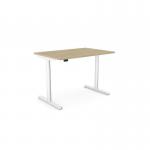 An image of the Edit Office Sit Stand and Height Adjustable Desks showcases the sleek and modern design of the RoundE Height Adjust Desk. The top is finished in Urban Oak while the frame is painted in a crisp white, adding a touch of elegance. The desk also features convenient alu portals and has a compact size of 1200 x 800mm.