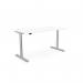 A modern and sleek setup, this office features round sit stand and height adjustable desks with an aluminum portal. The top is 1800 x 800mm in size and has a white silver frame. Keep your workspace flexible and ergonomic with these convenient and stylish desks.