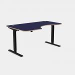 In the photo, you can see a sleek and modern office space with multiple Edit Office Sit Stand and Height Adjustable Desks. These desks feature curvy, black legs and a left-handed blue top. The adjustable height allows for customization and the spacious 1600 x 800 size provides ample workspace.