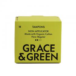 Grace and Green Organic Cotton Non Applicator Tampons Regular (Pack of 18) GG0TR001 EHC03532