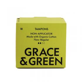 Grace and Green Organic Cotton Non Applicator Tampons Regular (Pack of 18) GG0TR001 EHC03532