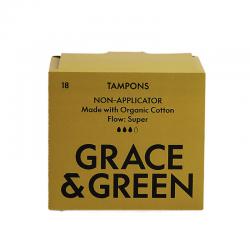 Grace and Green Organic Cotton Non Applicator Tampons Super (Pack of 18) GG0TS002 EHC03533