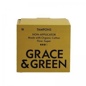 Grace and Green Organic Cotton Non Applicator Tampons Super Pack of 18