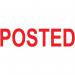 The picture shows a COLOP Green Line Word Stamp with the word POSTED in red, surrounded by a green border. The stamp has an impression size of 38x14mm. The stamp is part of the GLP20POST series and has the product code EM00001.