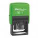 The image shows multiple COLOP ink stamps, including a green line numbering stamp. The stamps appear to have a sturdy build and clear numbers, with the brand name prominently displayed. The color scheme is primarily green and black.