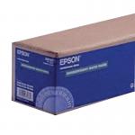 The picture shows a roll of Epson Large Format Paper, specifically the Double Weight Matte Paper Roll. It measures 44 inches in width and has a length of 25m. The paper has a weight of 180gsm and the product is labeled as C13S041387 or EP41387.