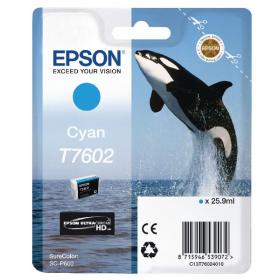 Epson T7602 Ink Cartridge Ultra Chrome HD Killer Whale Cyan C13T76024010 EP53907