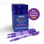 The picture shows a pack of 40 Eastpoint Ballpoint Pens Swäsh Premium Triangular Ballpens with a blue color and rubber-grip. The pens are neatly arranged and evenly spaced within the packaging. The pens have a sleek and modern design with a triangular shape, and the blue color adds a pop of color. The rubber-grip provides a comfortable and secure hold while writing. Overall, the pens present a professional and high-quality appearance.