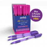 The picture features a set of 40 pink Eastpoint Ballpoint Pens Swäsh Premium Triangular Ballpens. Each pen has a rubber-grip for comfortable writing and a sleek triangular design. The pens are neatly arranged in a pack and look stylish and functional. The vibrant pink color adds a fun touch to the overall aesthetic.