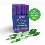 Swäsh Premium Triangular Ballpens With Rubber-Grip Purple Pack of 40 BBT40PUR