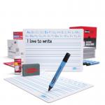 In this photo, we see a bulk box containing 100 A4 handwriting whiteboards, accompanied by pens, erasers, and 2 free cleaners. The organizers and pens are neatly packed, ready for use. The whiteboards are blank and smooth, perfect for practicing handwriting or drawing. The products are all in crisp, white packaging, making this set a convenient and practical addition to any classroom or office setting.