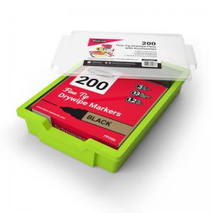 Show-me Classroom Tray 200 Fine Tip Slim Barrel Drywipe Markers - with