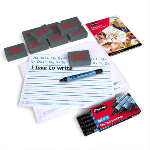 Show-me Pack 10 Handwriting Drywipe Boards Pens and Erasers HWB10A