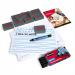 The photograph captures a set of Eastpoint Lapboards Show-me Pack 10 Handwriting Drywipe Boards, complete with multi-colored pens and erasers. The boards are lightweight and feature handy guidelines for perfect writing practice.