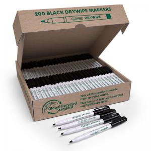 ReCreate Box 200 Black Drywipe Pens - Made from 100 recycled plastic